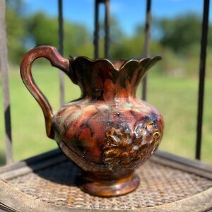 Vintage Dryden Pottery Pitcher Basin Set SIGNED Arkansas Drip Glaze Pottery